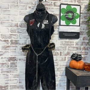 Spirit Black Sleeveless police costume Jumpsuit with Chain Accents
